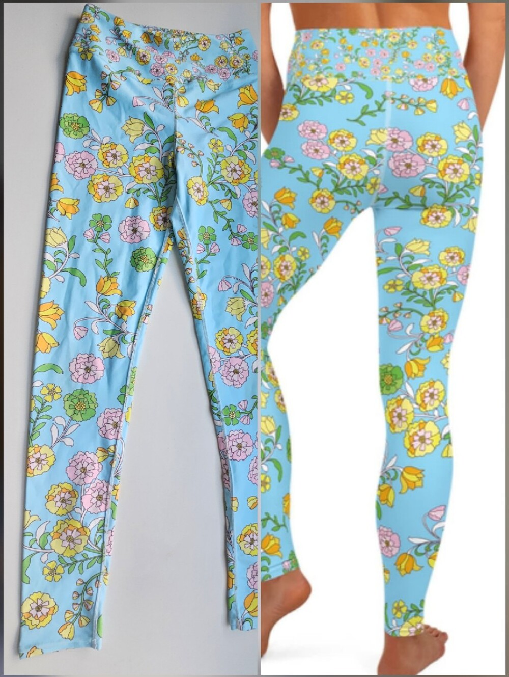 Jessie Zhao Baby Blue Floral High Waist Soft Yoga Pants
